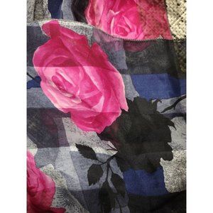 Vintage Cejon All Silk Pink Roses Flowers Hand Turned edges and Hem Neck Scarf
